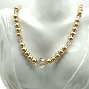 Champaign Faux Pearl & Crystal Stretch Necklace